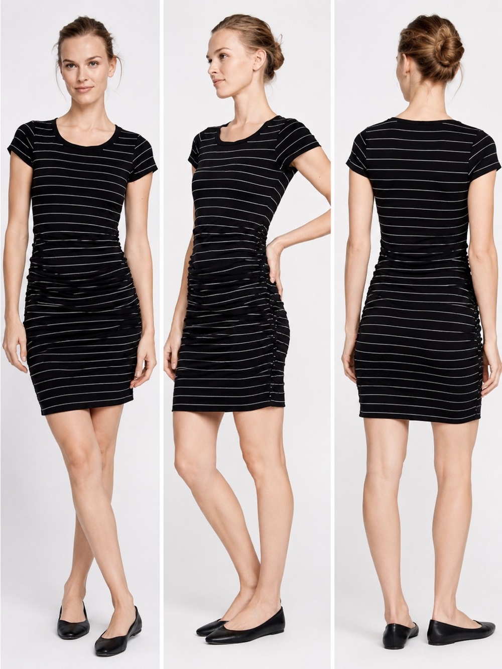 ✨🖤 Sundry Black & White Striped Ruched T Shirt Dress Size 1 Bodycon 🤍✨
